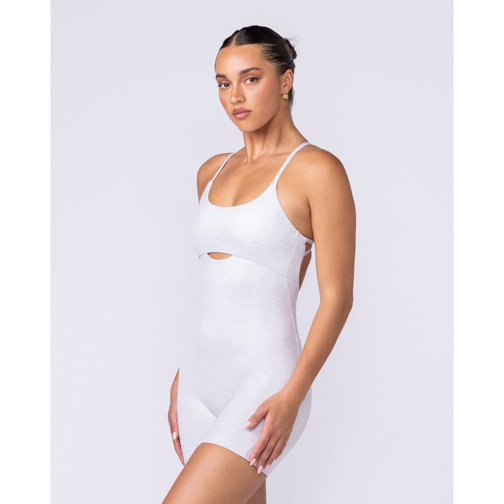 NWT Musclenation Afterglow Everyday Bodysuit Womens S White Grey Marl Gym Sporty